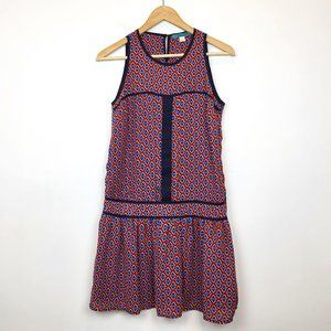 Pim & Larkin Maroon Blue Paisley Drop Waist Pleated Mini Dress, Size XS, EUC